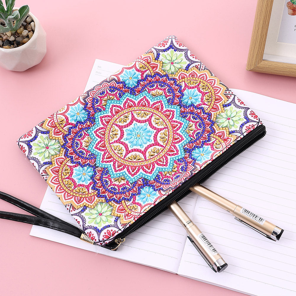 Blühende Mandala-Blumen Diamond Painting Handgelenktasche