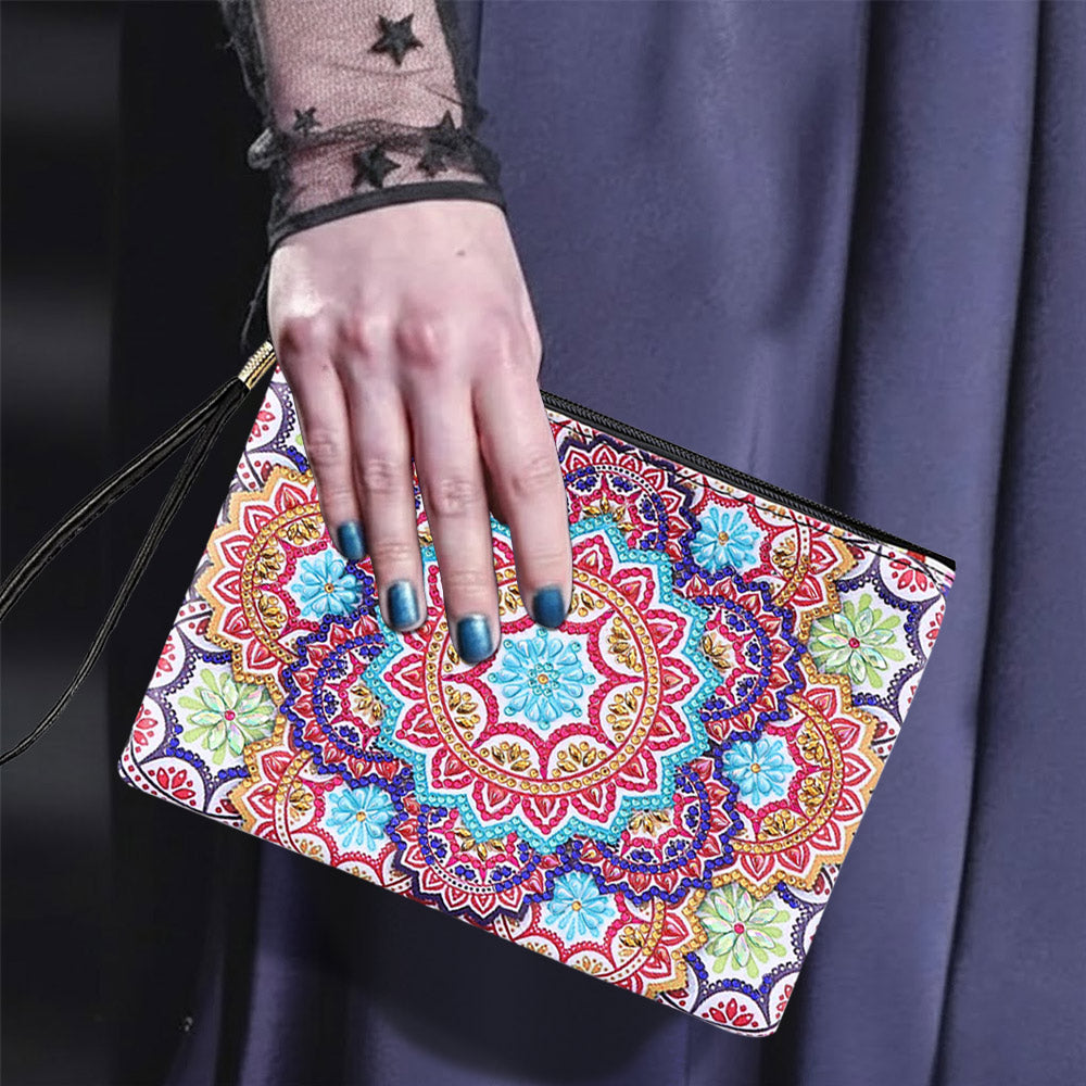 Blühende Mandala-Blumen Diamond Painting Handgelenktasche