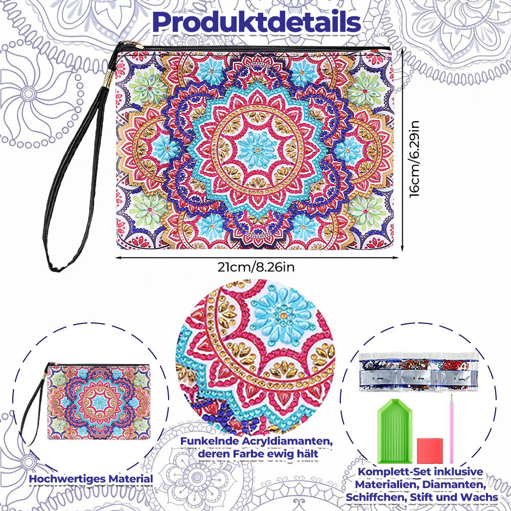 Blühende Mandala-Blumen Diamond Painting Handgelenktasche