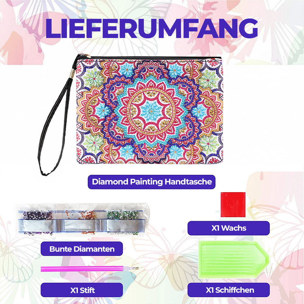 Blühende Mandala-Blumen Diamond Painting Handgelenktasche