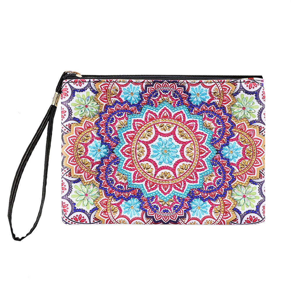 Blühende Mandala-Blumen Diamond Painting Handgelenktasche