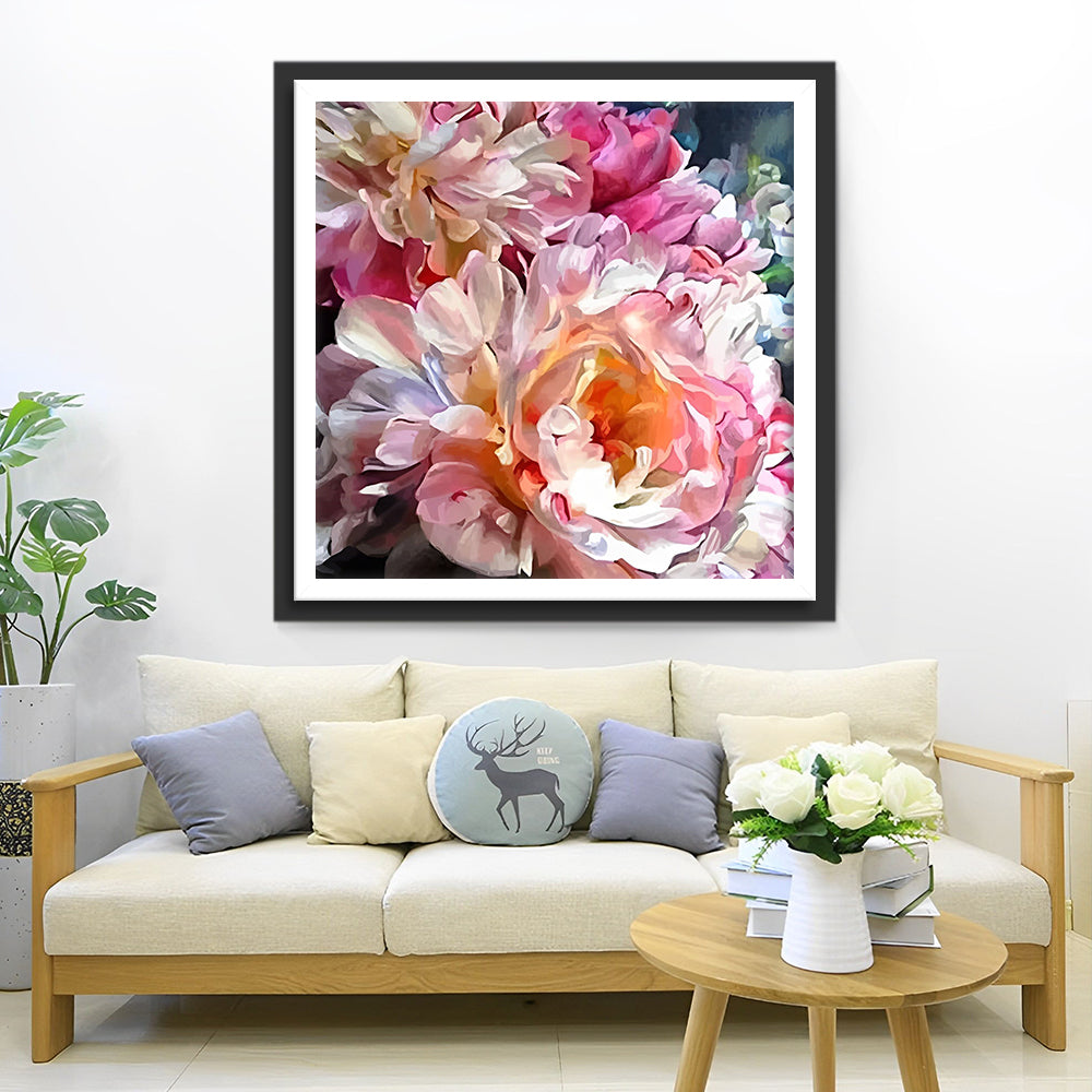 Blühende rosa Pfingstrosen Diamond Painting