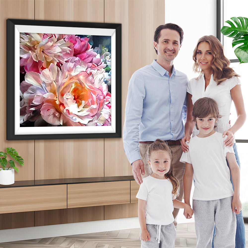 Blühende rosa Pfingstrosen Diamond Painting