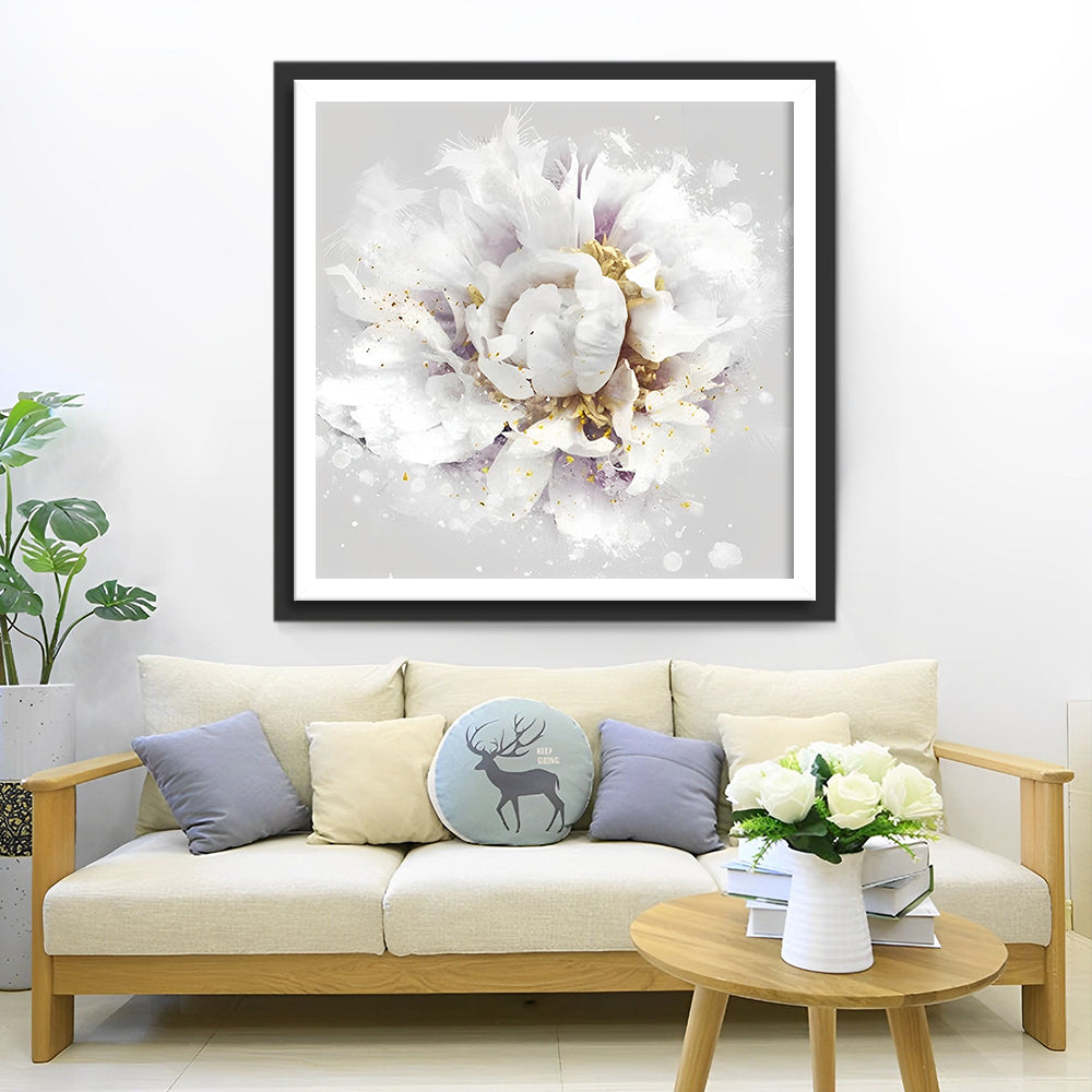 Blühende weiße Pfingstrose Diamond Painting