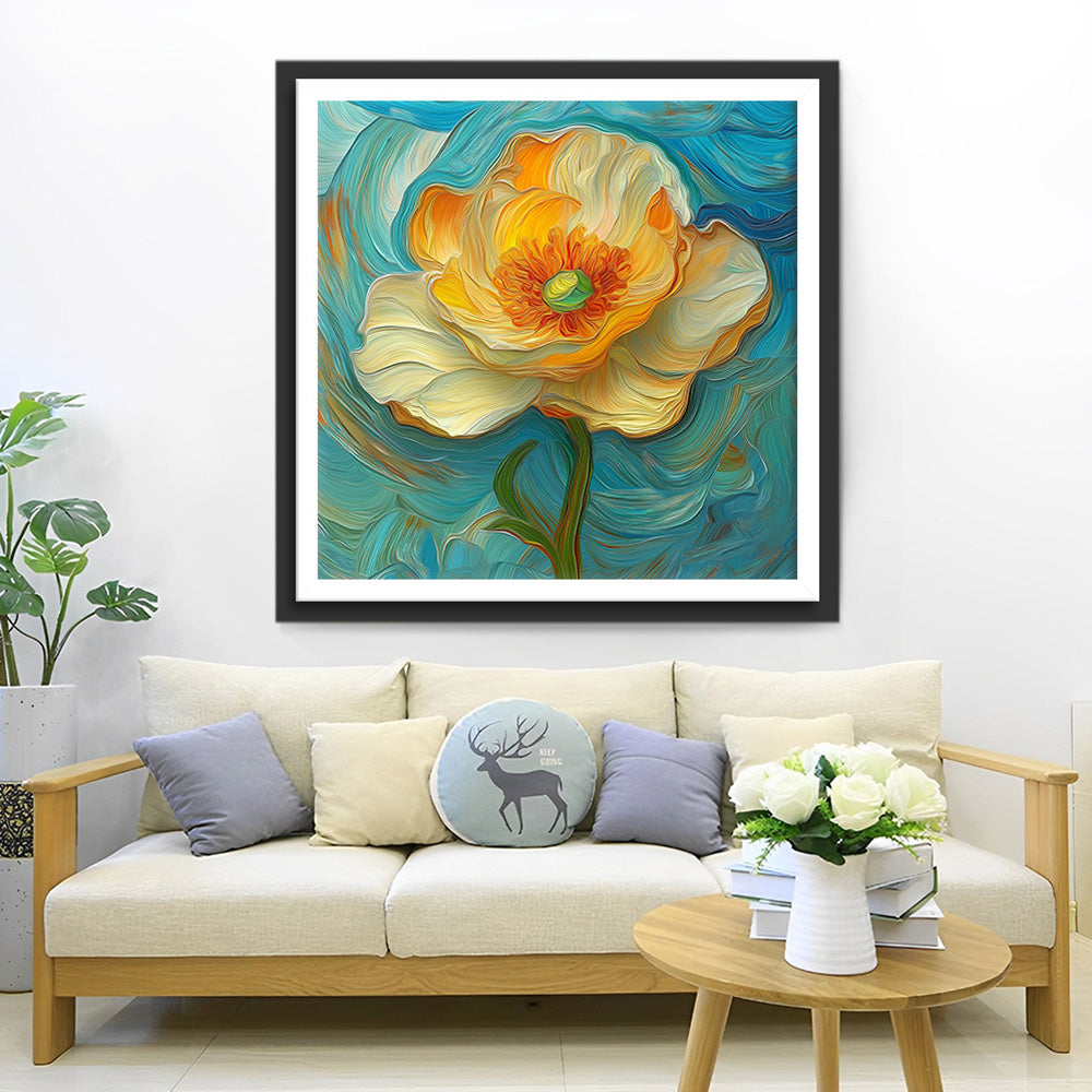 Blume mit orangefarbenen Staubgefäßen Diamond Painting