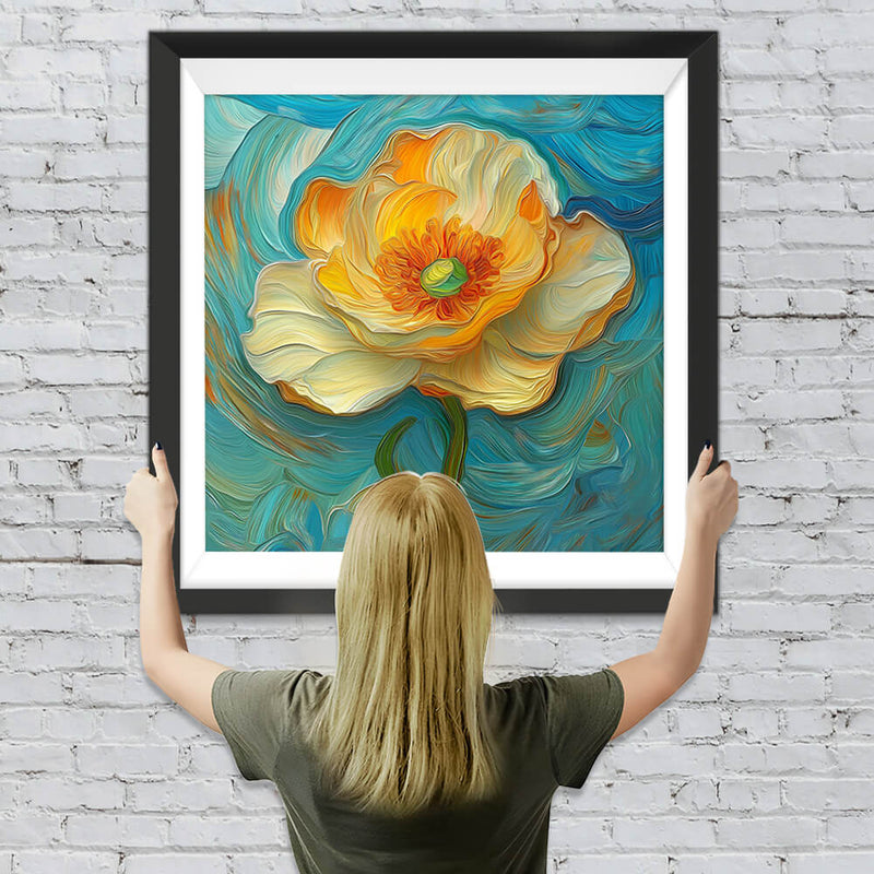 Blume mit orangefarbenen Staubgefäßen Diamond Painting