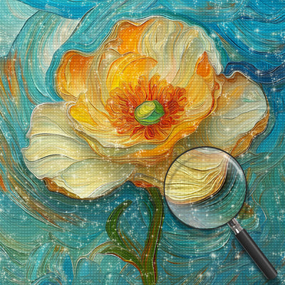 Blume mit orangefarbenen Staubgefäßen Diamond Painting