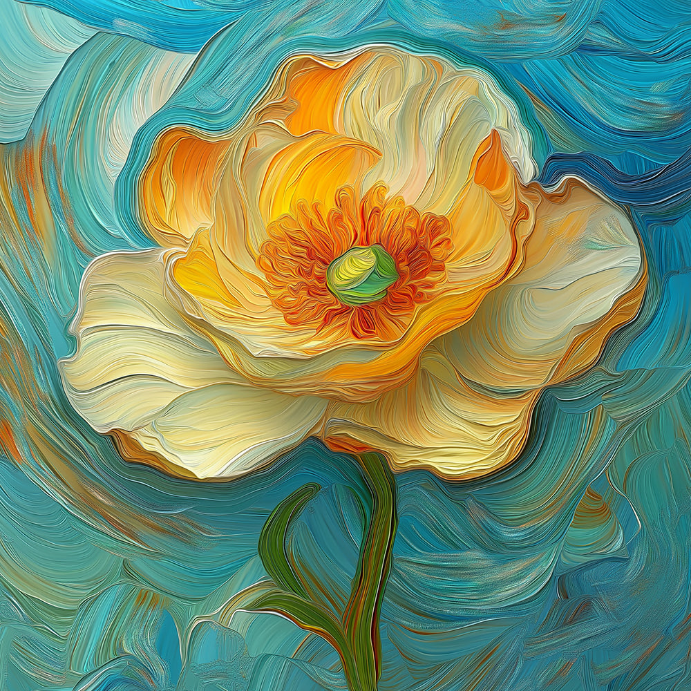 Blume mit orangefarbenen Staubgefäßen Diamond Painting