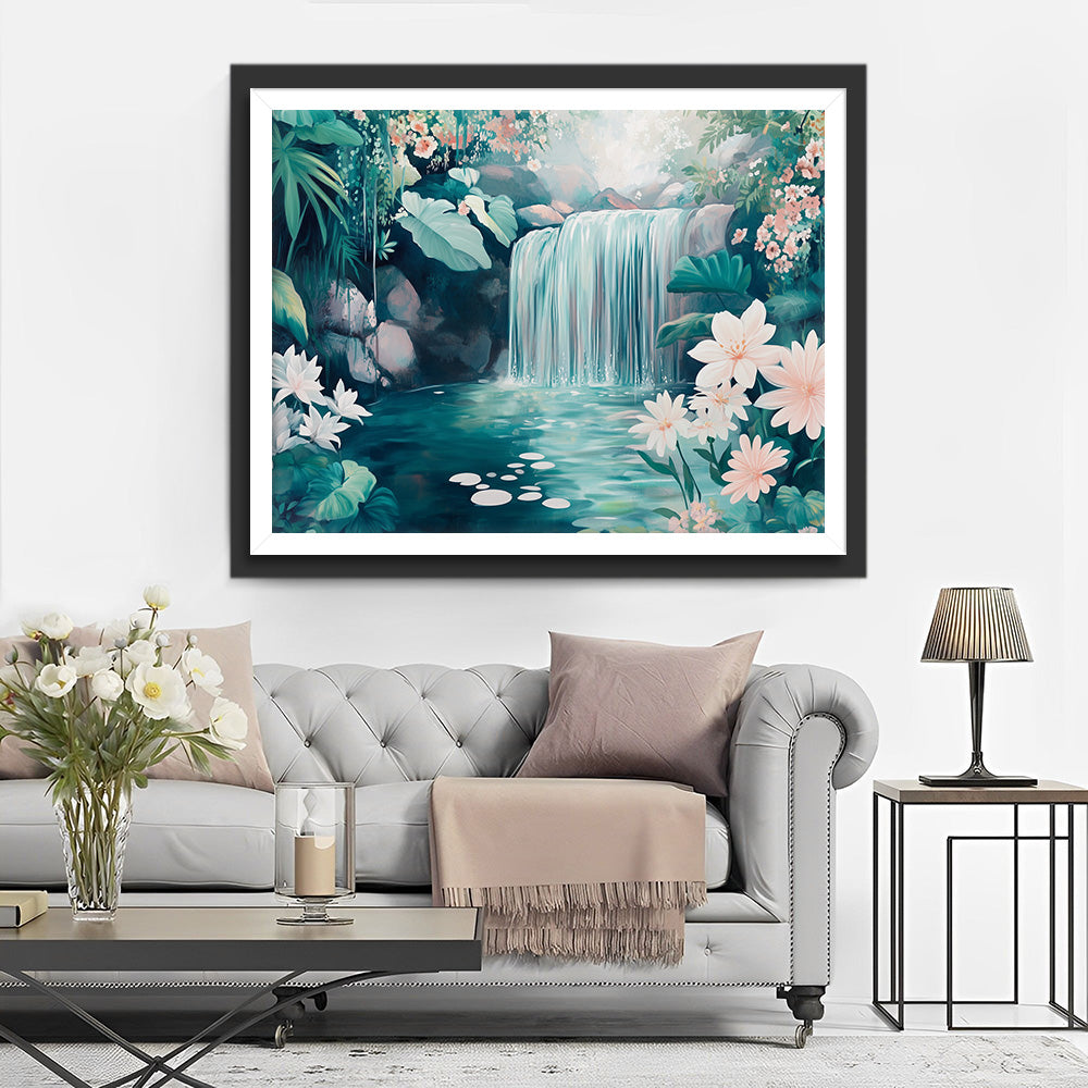 Blumen am Wasserfall Diamond Painting