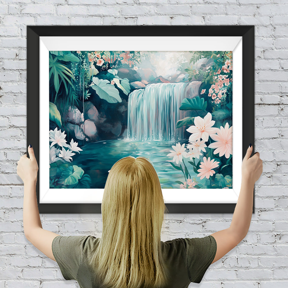 Blumen am Wasserfall Diamond Painting