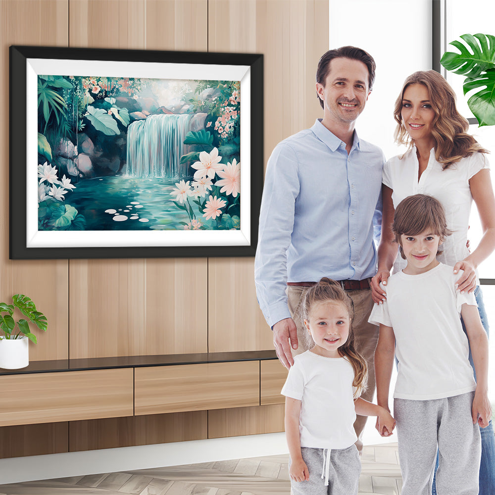 Blumen am Wasserfall Diamond Painting