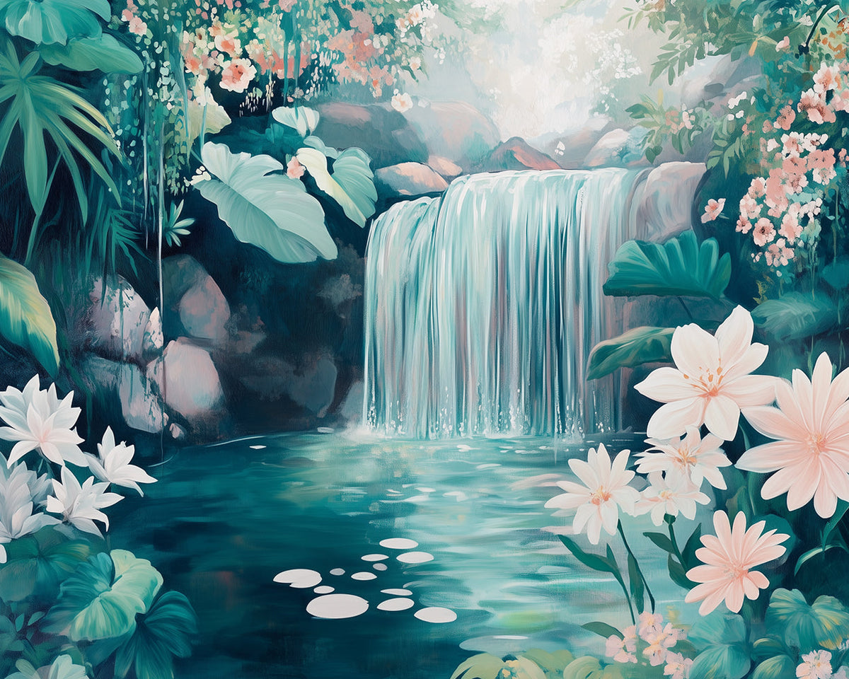 Blumen am Wasserfall Diamond Painting