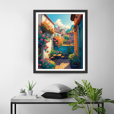 Blumen für draußen, Tisch und Stühle Diamond Painting