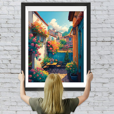 Blumen für draußen, Tisch und Stühle Diamond Painting