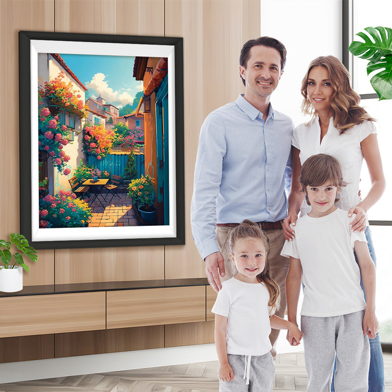 Blumen für draußen, Tisch und Stühle Diamond Painting