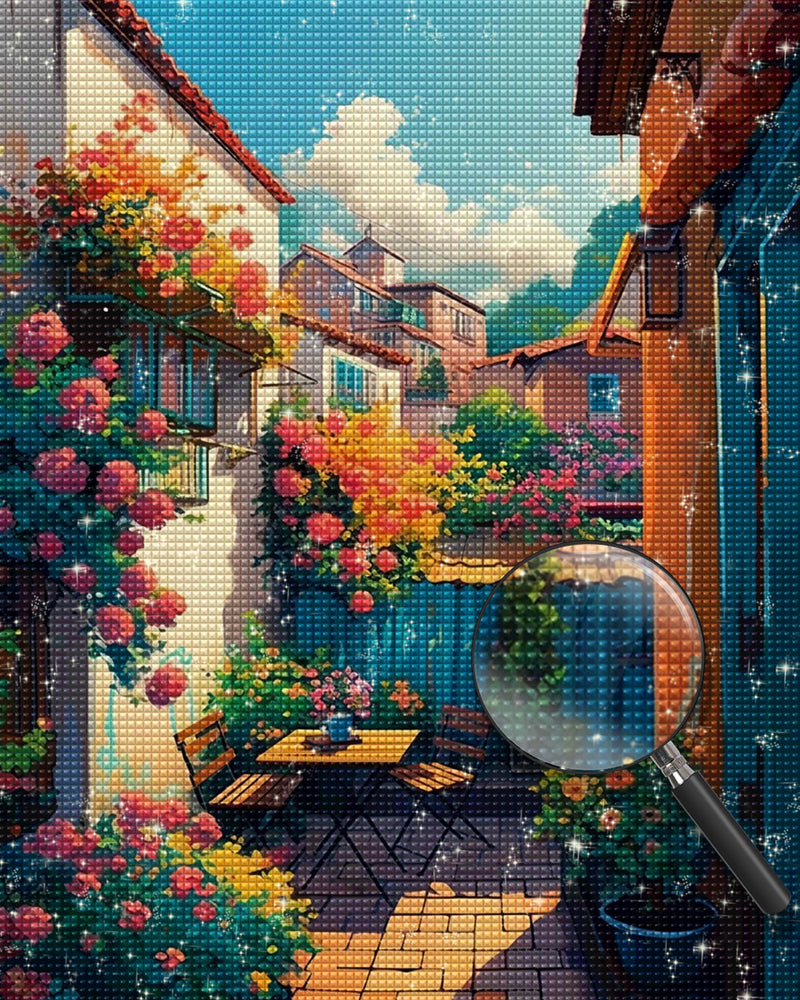 Blumen für draußen, Tisch und Stühle Diamond Painting