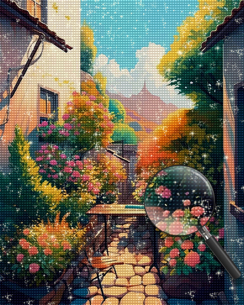 Blumen im Blumenbeet im Freien Diamond Painting