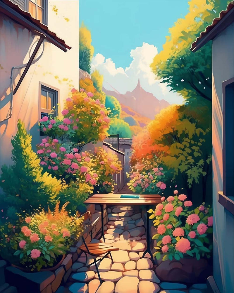 Blumen im Blumenbeet im Freien Diamond Painting
