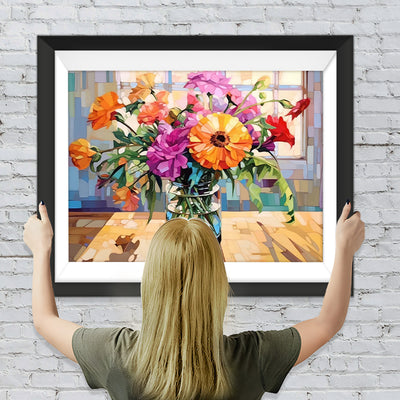 Blumen in einer Vase bei Sonnenschein Diamond Painting