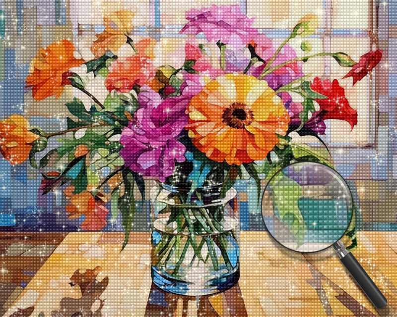 Blumen in einer Vase bei Sonnenschein Diamond Painting