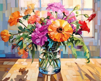 Blumen in einer Vase bei Sonnenschein Diamond Painting