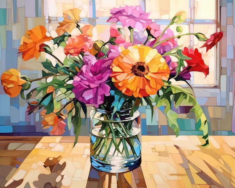Blumen in einer Vase bei Sonnenschein Diamond Painting