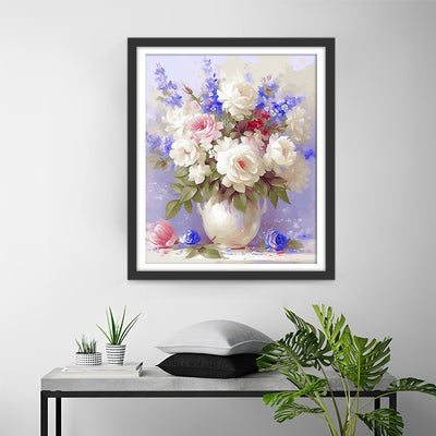 Blumen in weißer Vase Diamond Painting
