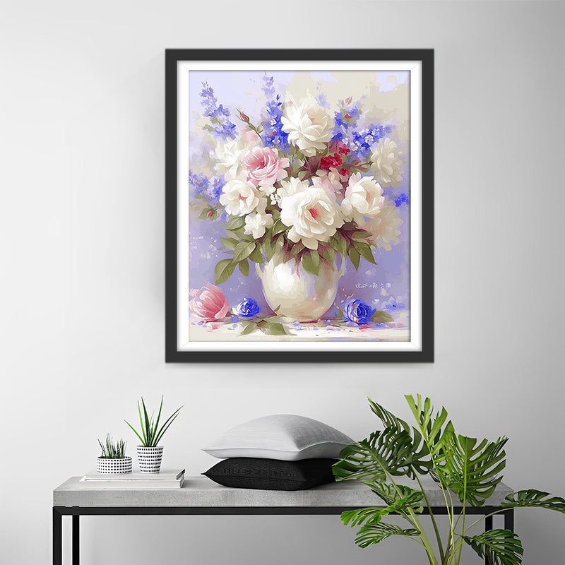 Blumen in weißer Vase Diamond Painting