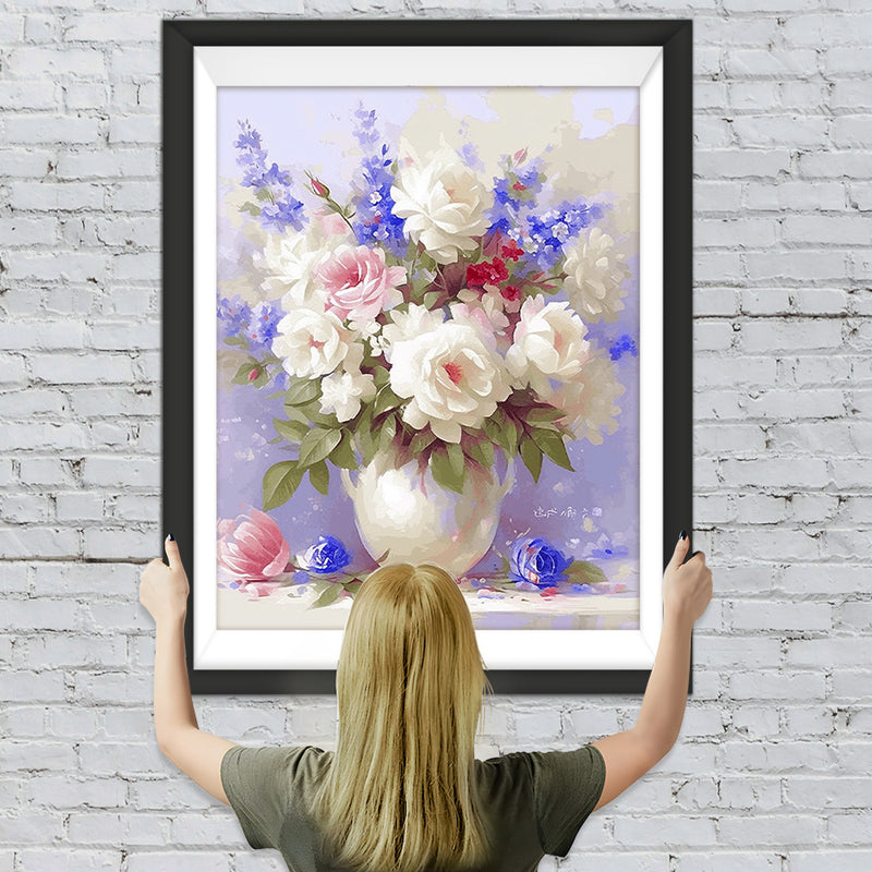 Blumen in weißer Vase Diamond Painting