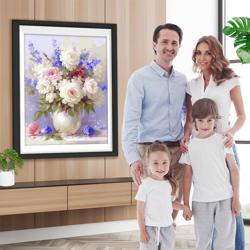 Blumen in weißer Vase Diamond Painting