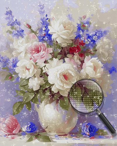 Blumen in weißer Vase Diamond Painting