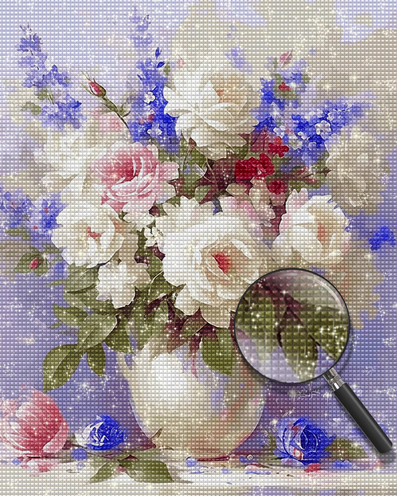 Blumen in weißer Vase Diamond Painting