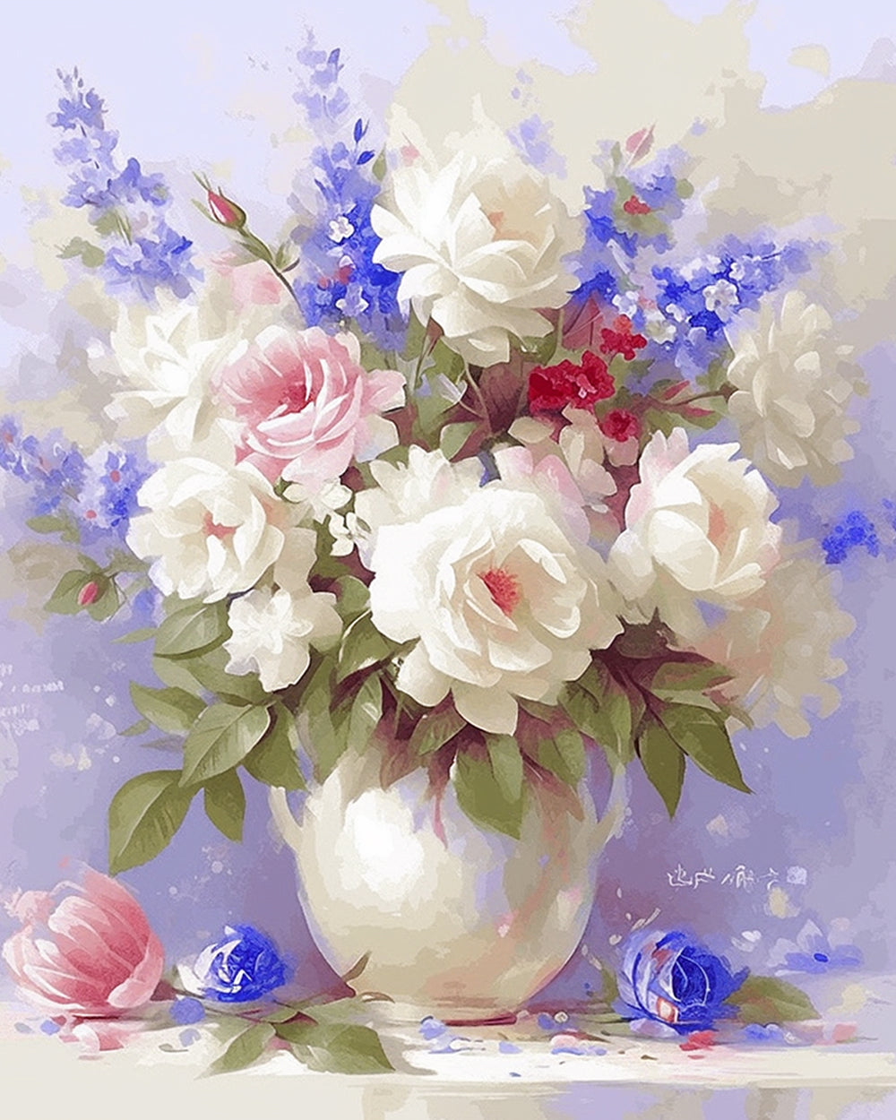 Blumen in weißer Vase Diamond Painting