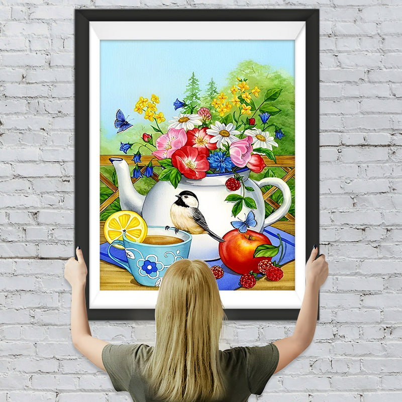 Blumen Kaffee Vogel Diamond Painting