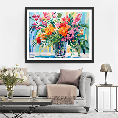 Blumen und Blätter Blumenstrauß in Glasvase Diamond Painting