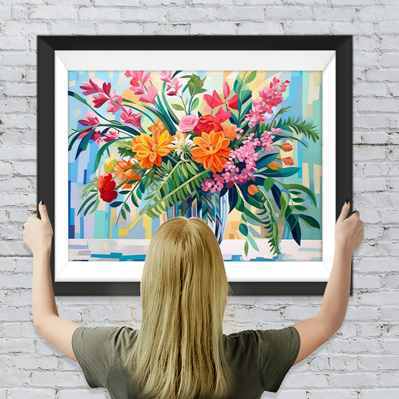 Blumen und Blätter Blumenstrauß in Glasvase Diamond Painting