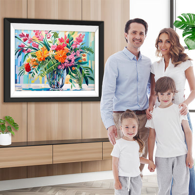 Blumen und Blätter Blumenstrauß in Glasvase Diamond Painting