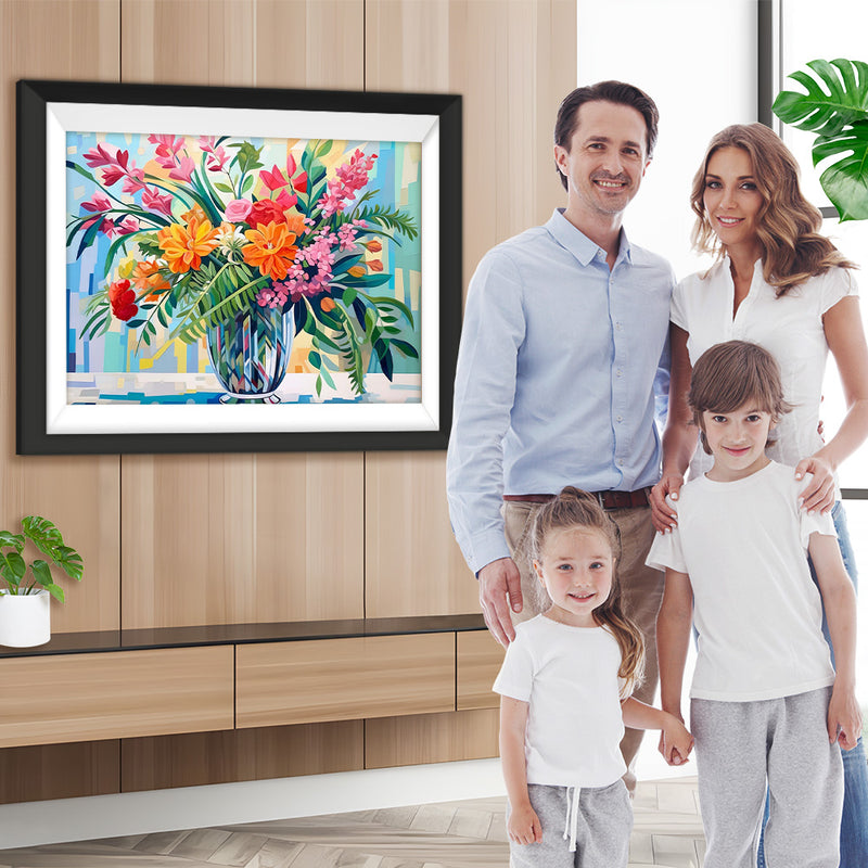 Blumen und Blätter Blumenstrauß in Glasvase Diamond Painting