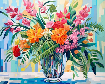 Blumen und Blätter Blumenstrauß in Glasvase Diamond Painting