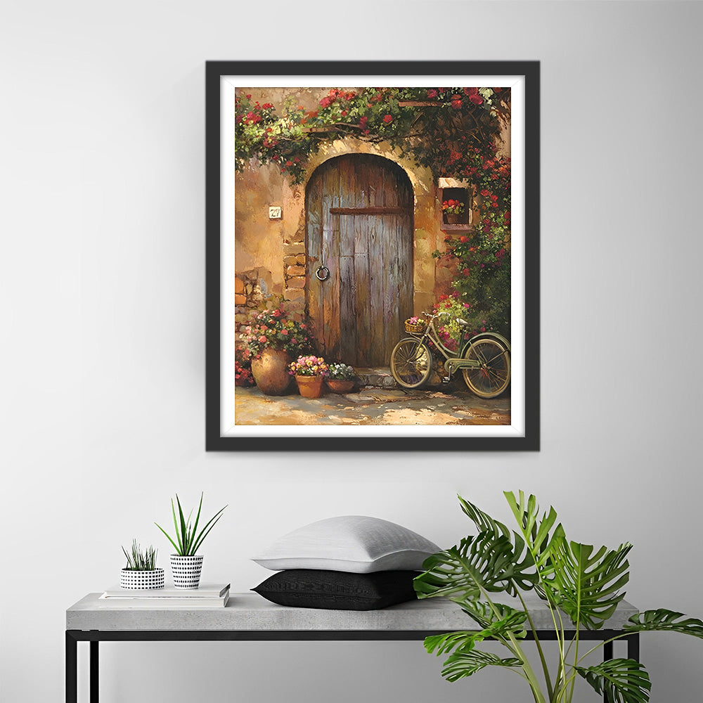 Blumen und Fahrräder vor der Tür Diamond Painting