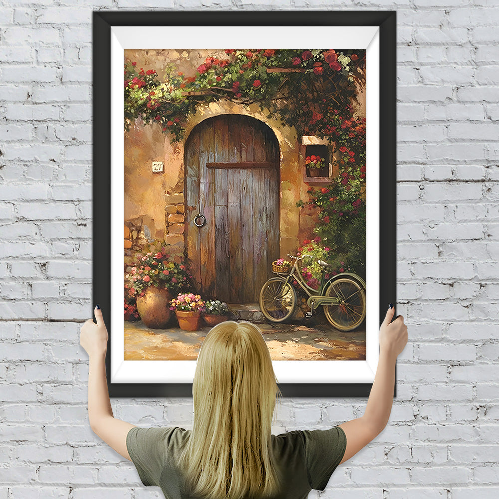 Blumen und Fahrräder vor der Tür Diamond Painting