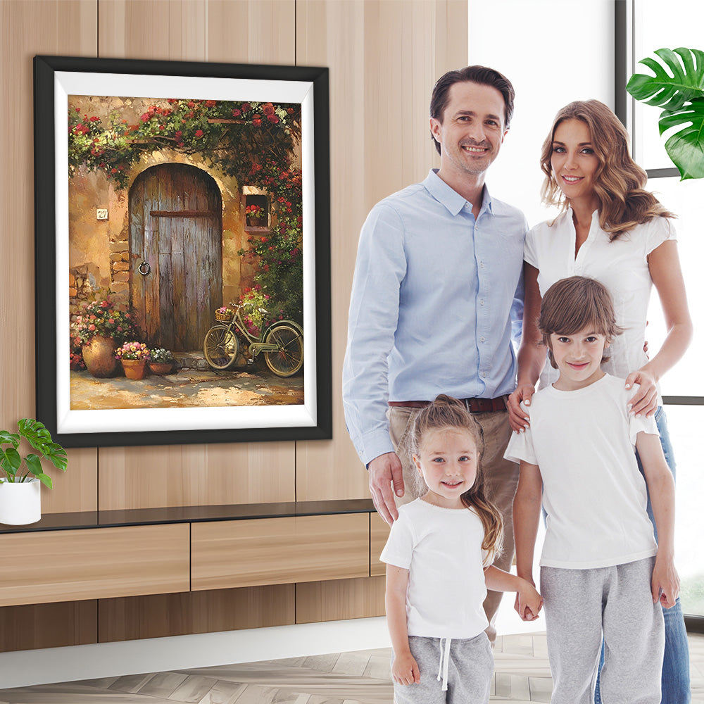 Blumen und Fahrräder vor der Tür Diamond Painting