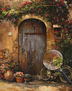 Blumen und Fahrräder vor der Tür Diamond Painting