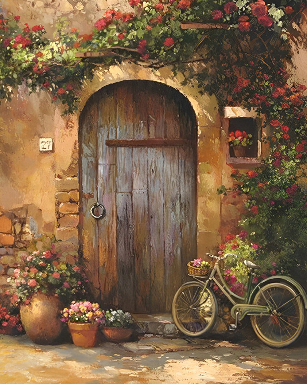 Blumen und Fahrräder vor der Tür Diamond Painting