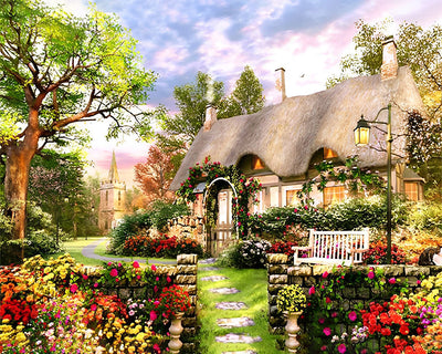 Blumen und Landhaus Diamond Painting
