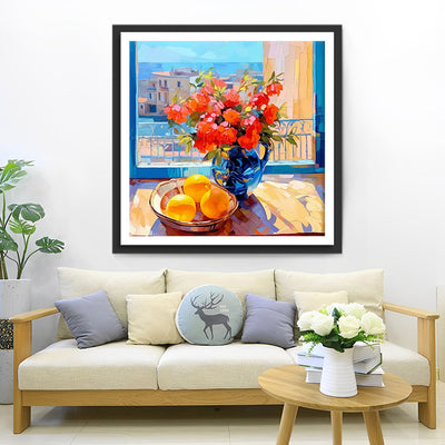 Blumen und Zitronen auf dem Tisch Diamond Painting