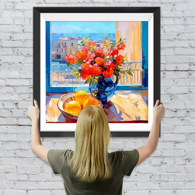 Blumen und Zitronen auf dem Tisch Diamond Painting