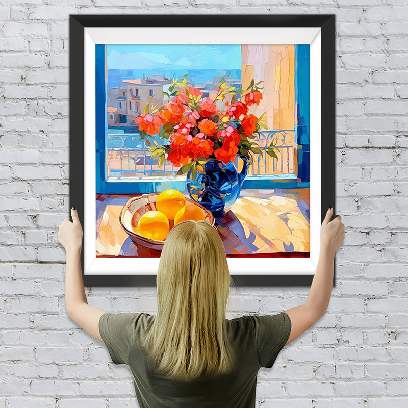 Blumen und Zitronen auf dem Tisch Diamond Painting
