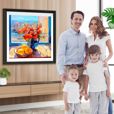 Blumen und Zitronen auf dem Tisch Diamond Painting