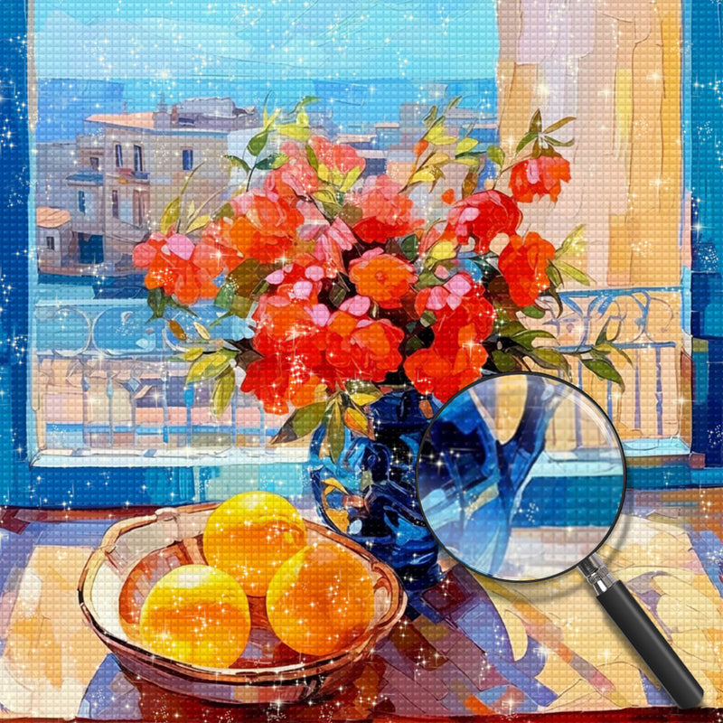 Blumen und Zitronen auf dem Tisch Diamond Painting